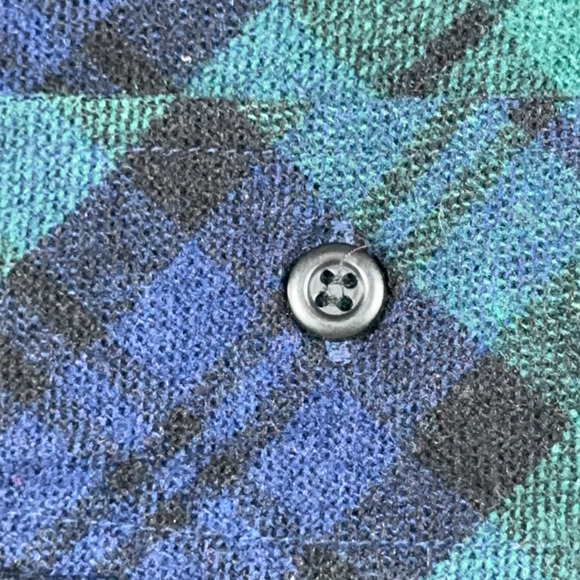 Vintage Sears Roebuck Shirt Adult MEDIUM Blue Green Flannel Black Watch Wool 80s - Picture 6 of 9